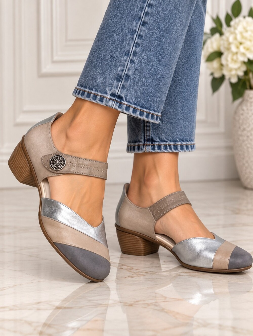 Rieker Women's Shoes Antistress Mary Jane Comfort Leather Metallic EU 39 US 8.5